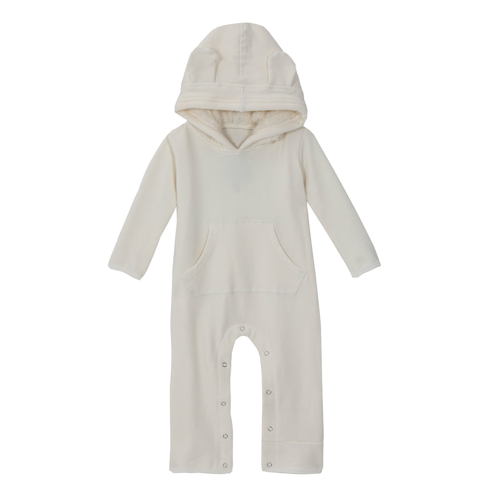 Kickee Pants Fleece Coverall With Ears And Kangaroo Pocket - Natural