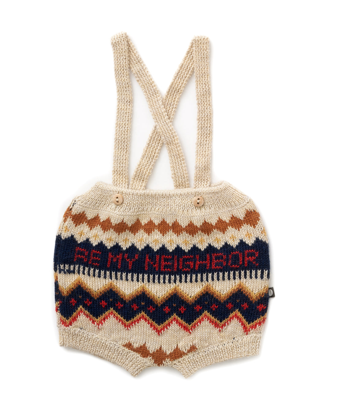 Oeuf Be My Neighbor Fairisle Suspender Shorts - Bright Beige/Scarlet