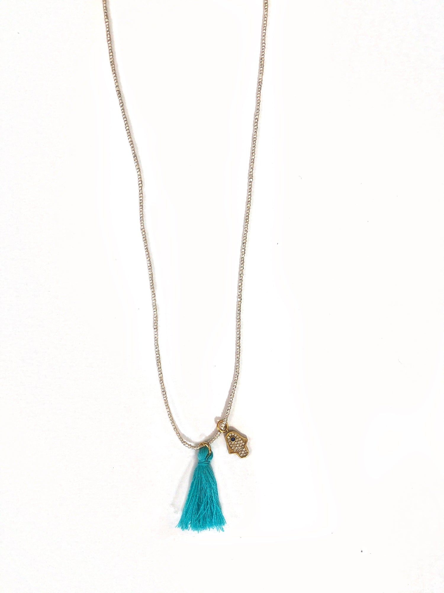 Atsuyo Et Akiko Hamsa Heishi Bead Necklace - Blue Tassel