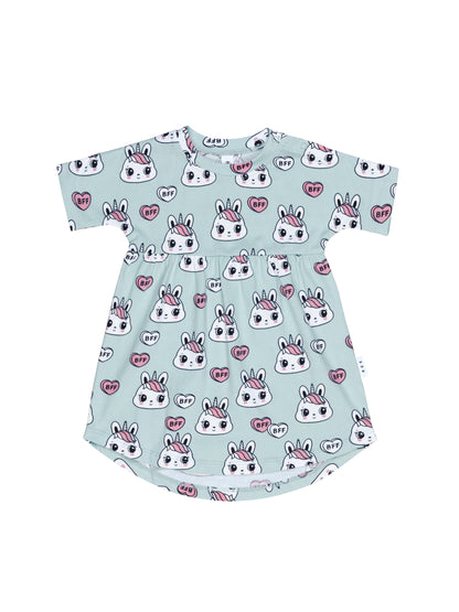 Huxbaby Bunny Love Swirl Dress - Sea Foam