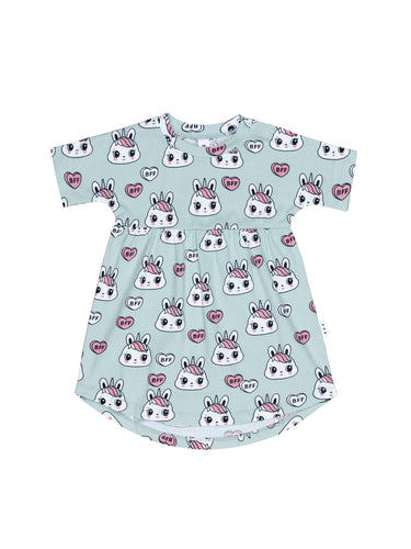 Huxbaby Bunny Love Swirl Dress - Sea Foam