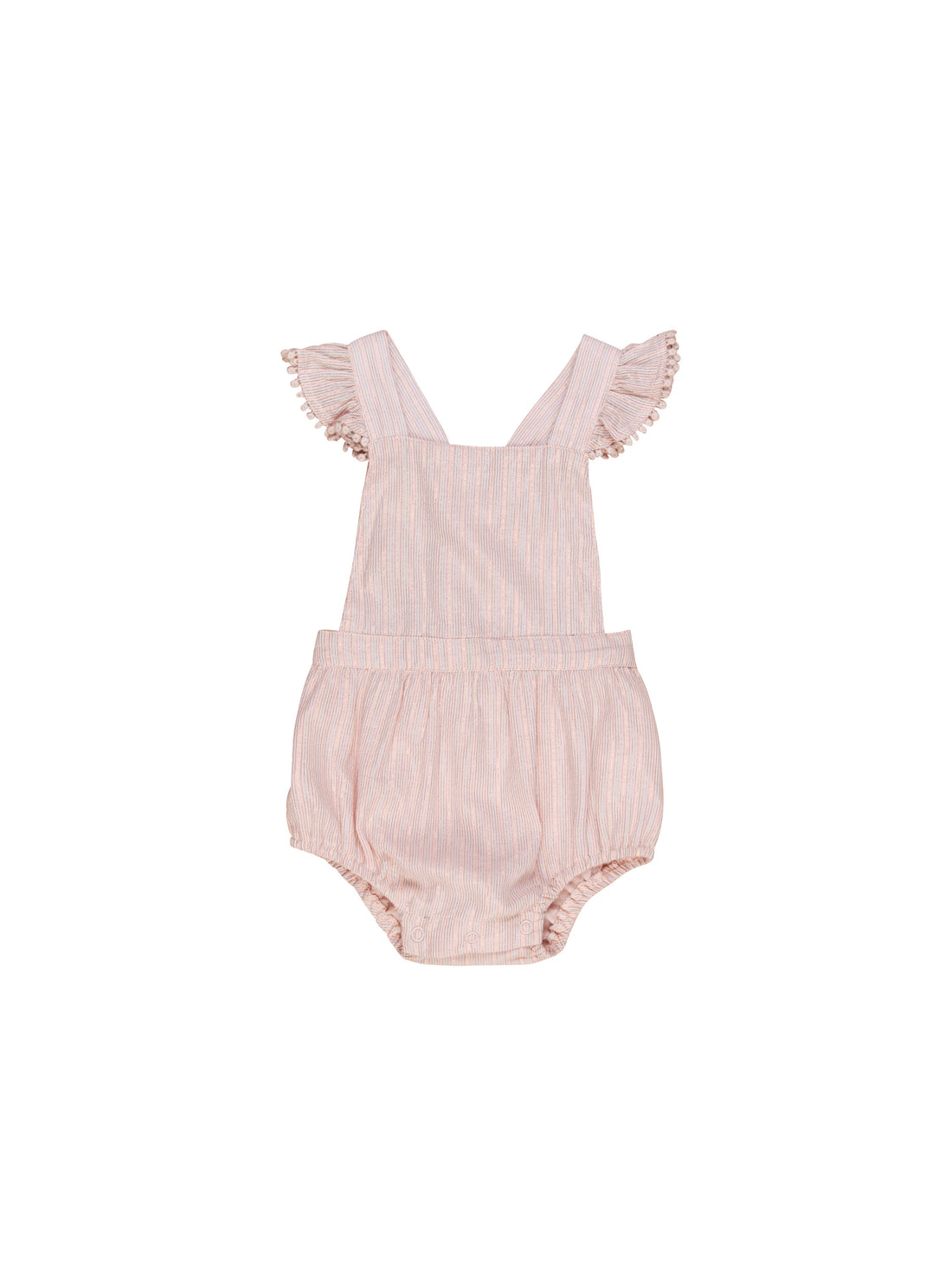 Huxbaby Rainbow Sparkle Frill Playsuit - Rose + Rainbow Lurex