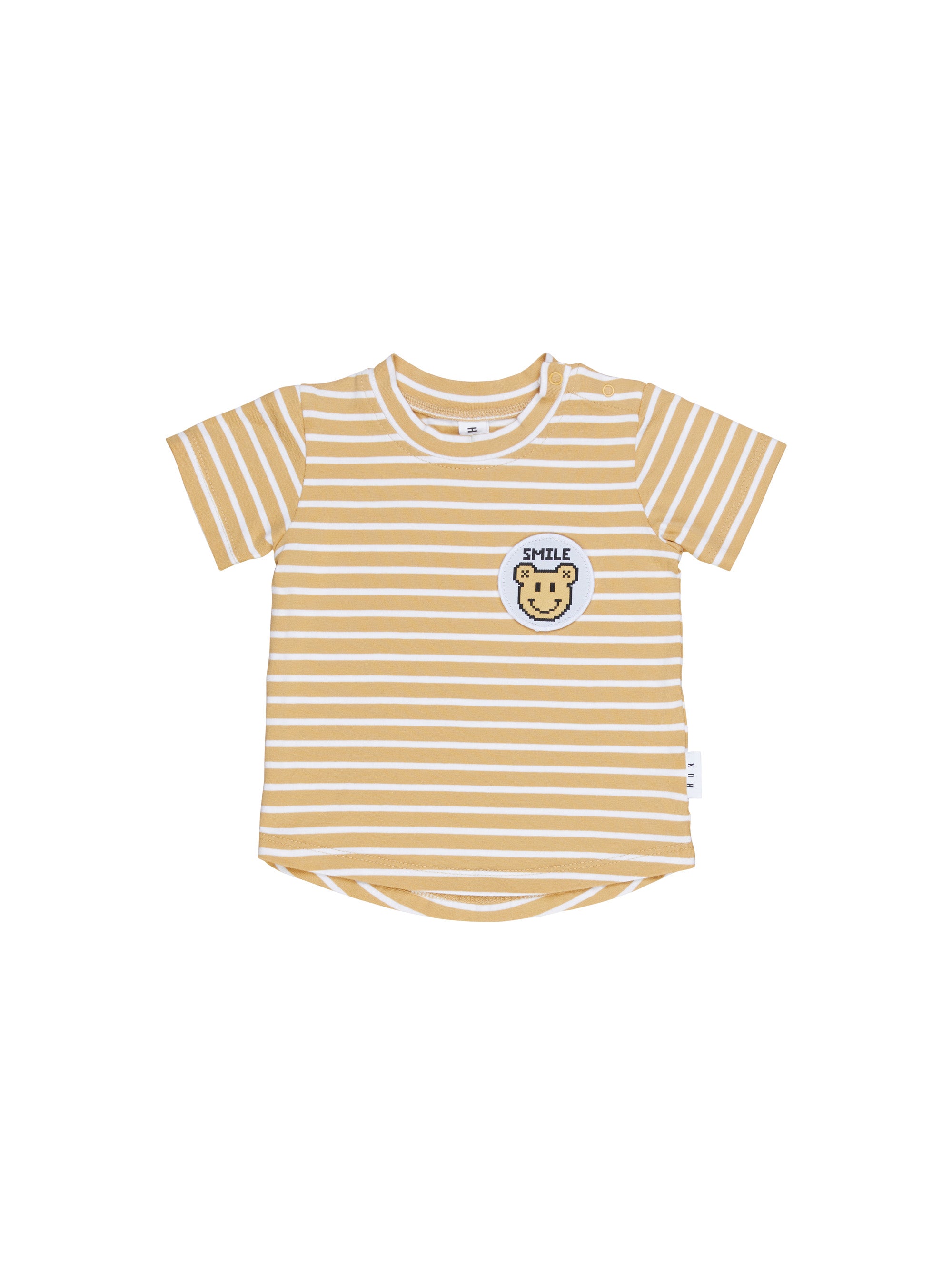 Huxbaby Digi Smile Stripe T-Shirt - White + Golden Stripe