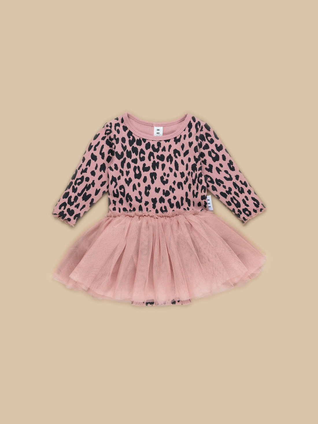 Huxbaby Leopard Rib Ballet Onesie - Dusty Rose