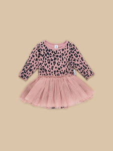 Huxbaby Leopard Rib Ballet Onesie - Dusty Rose