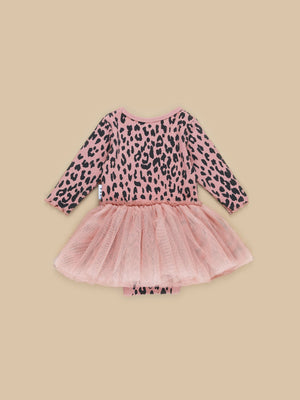 Huxbaby Leopard Rib Ballet Onesie - Dusty Rose