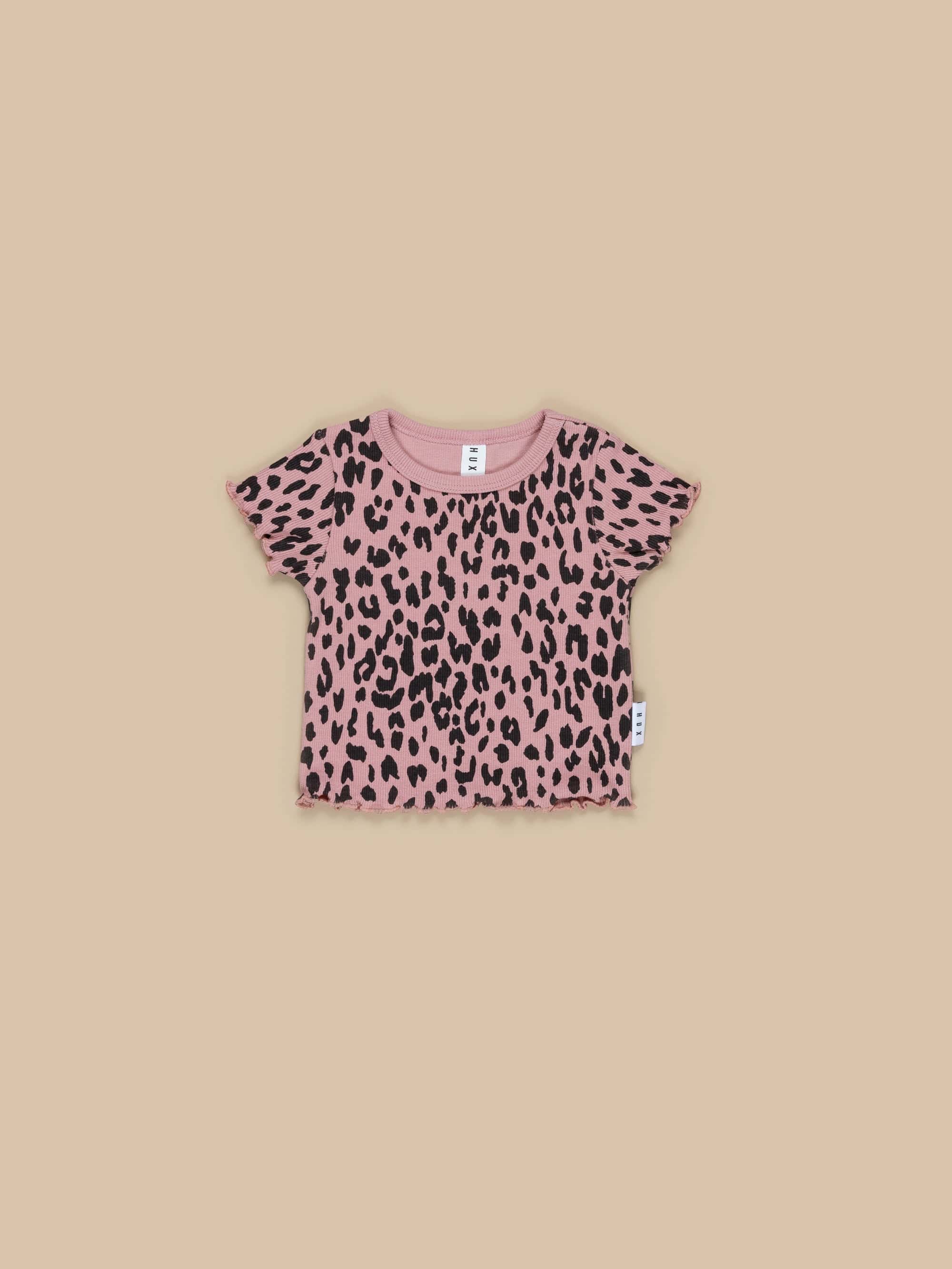 Huxbaby Leopard Rib Tee - Dusty Rose