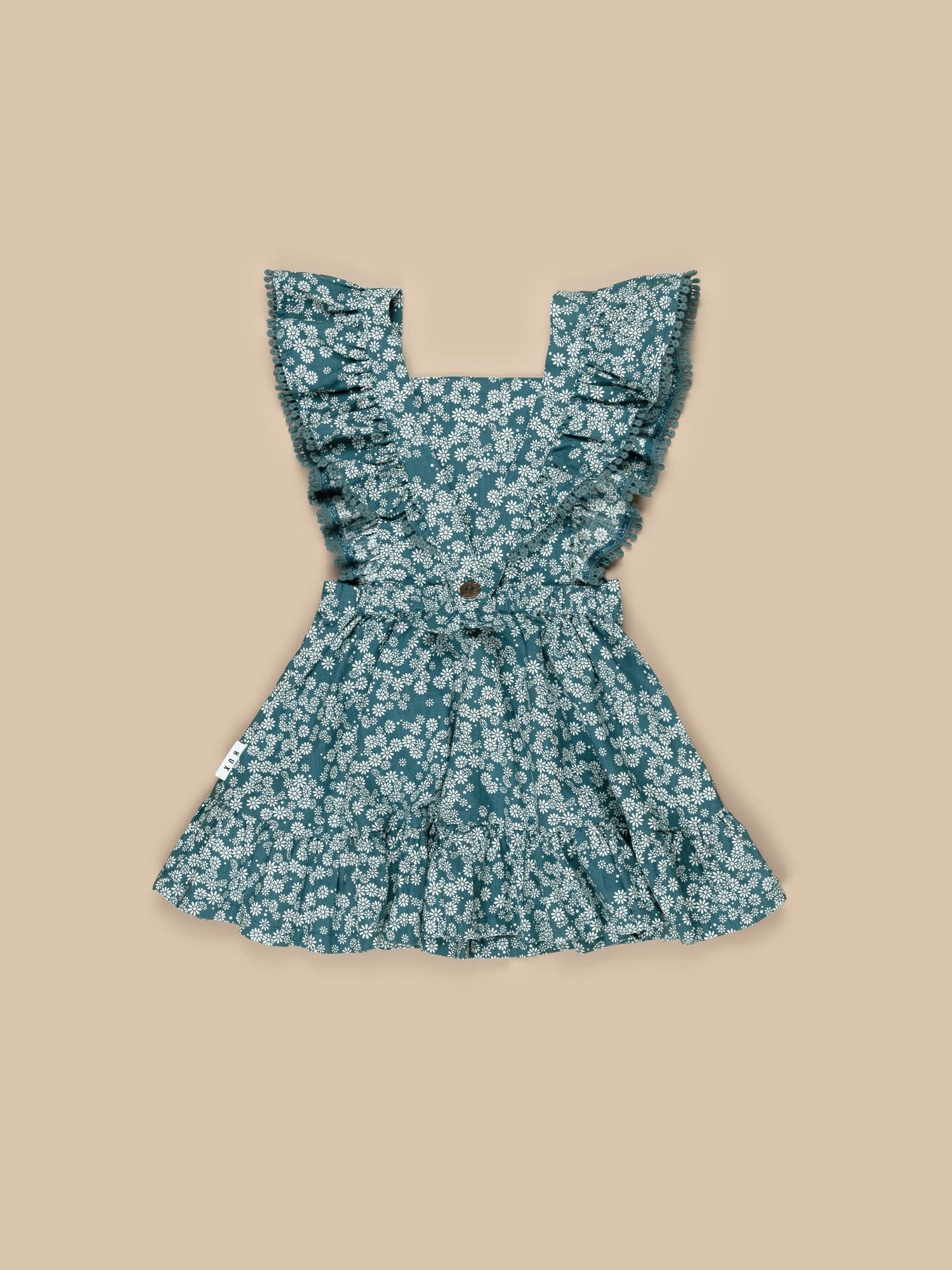 Huxbaby Daisy Ruffle Pinafore - Teal Daisy Print