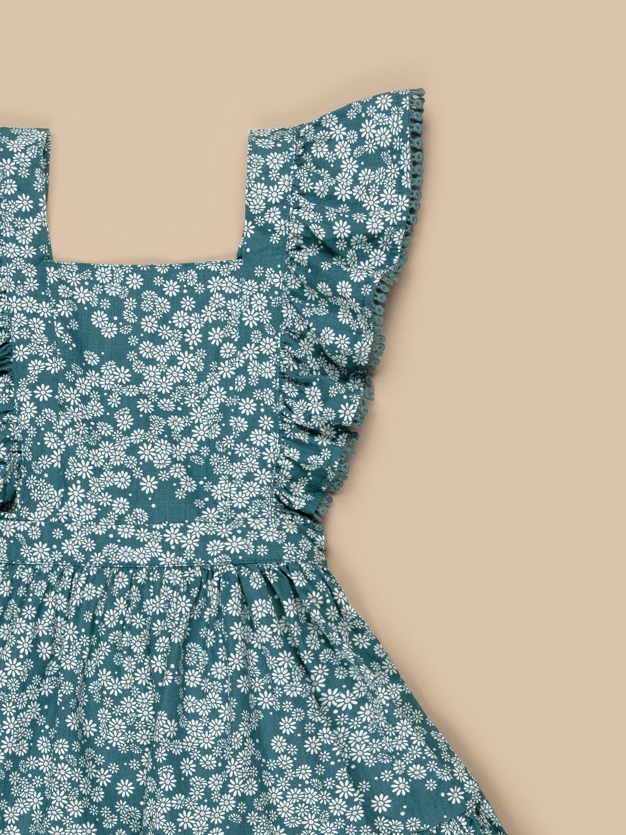 Huxbaby Daisy Ruffle Pinafore - Teal Daisy Print