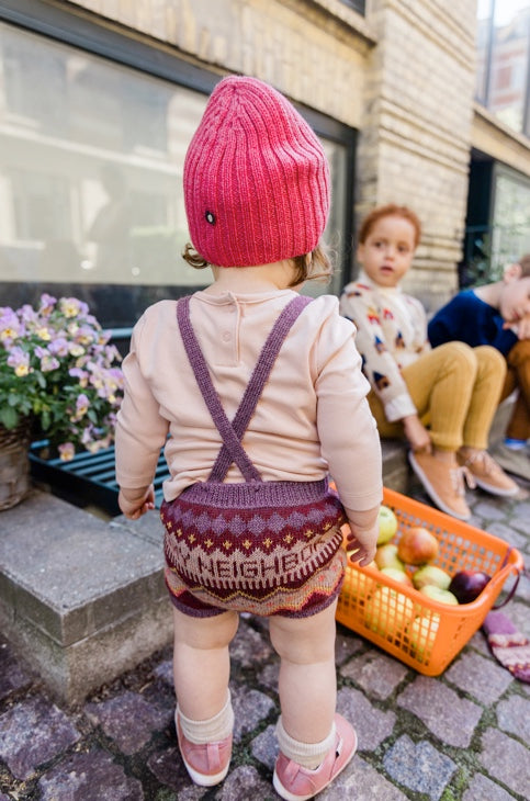 Oeuf Be My Neighbor Fairisle Suspender Shorts - Bright Mauve/Funfetti