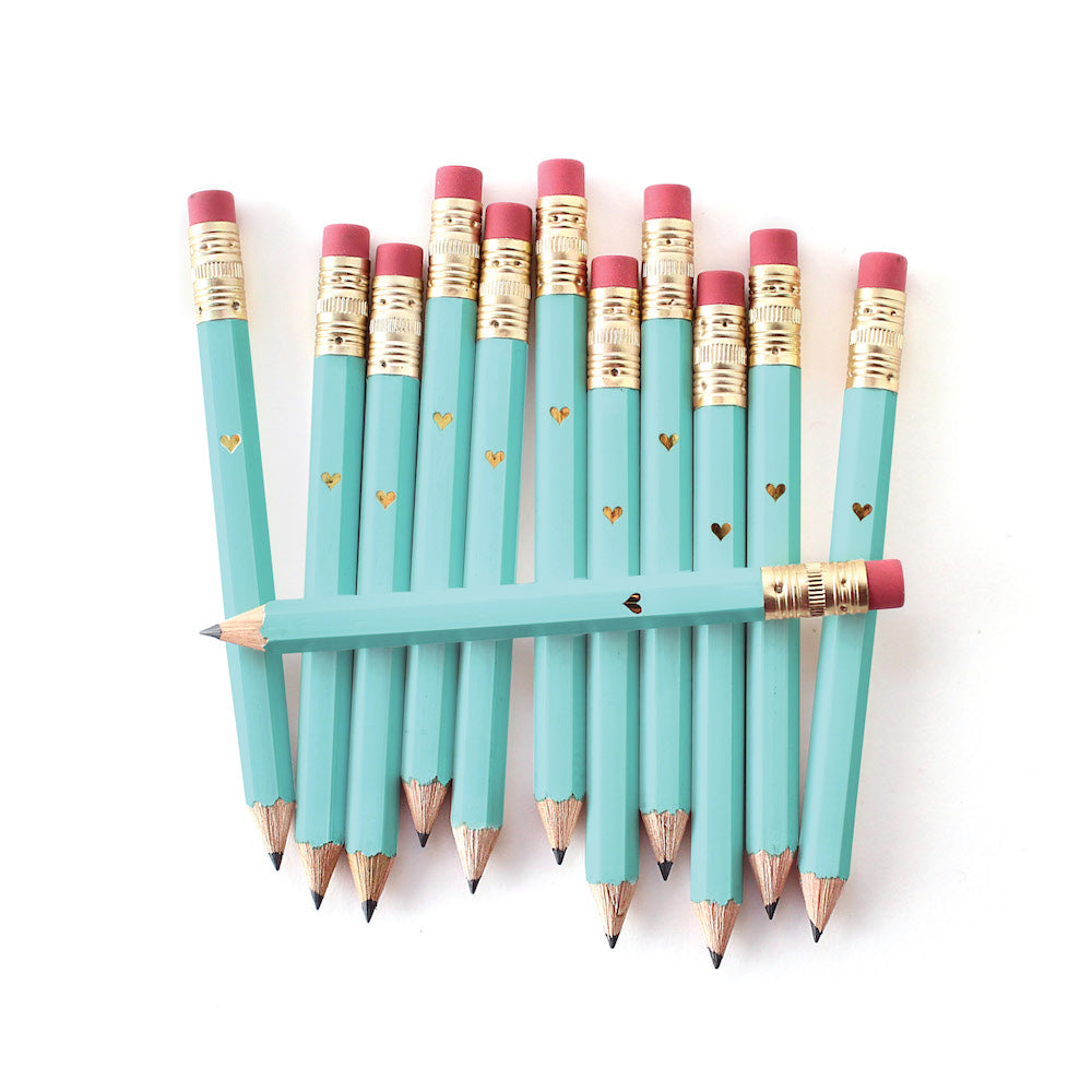 Inklings Gold Heart Mini Pencils - Teal