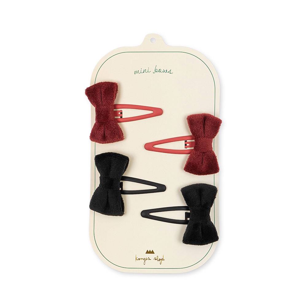 Konges Sløjd 4 Pack Velvet Bowie Hairclips - Red/Black