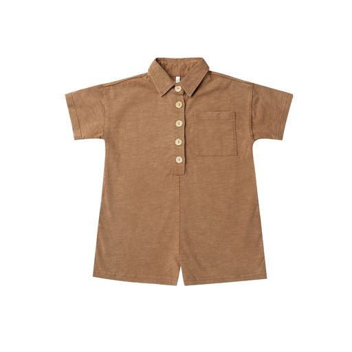 Rylee + Cru Collared Button Romper - Camel