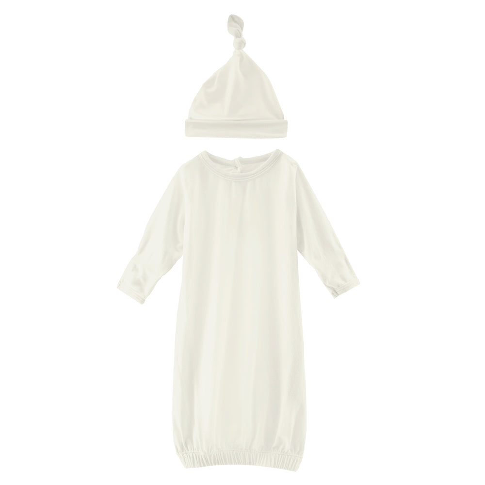 Kickee Pants Layette Gown &amp; Single Knot Hat Set - Natural