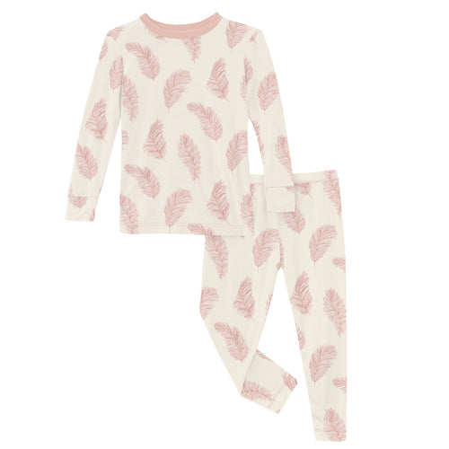 Kickee Pants Print Long Sleeve Pajama Set - Natural Feathers