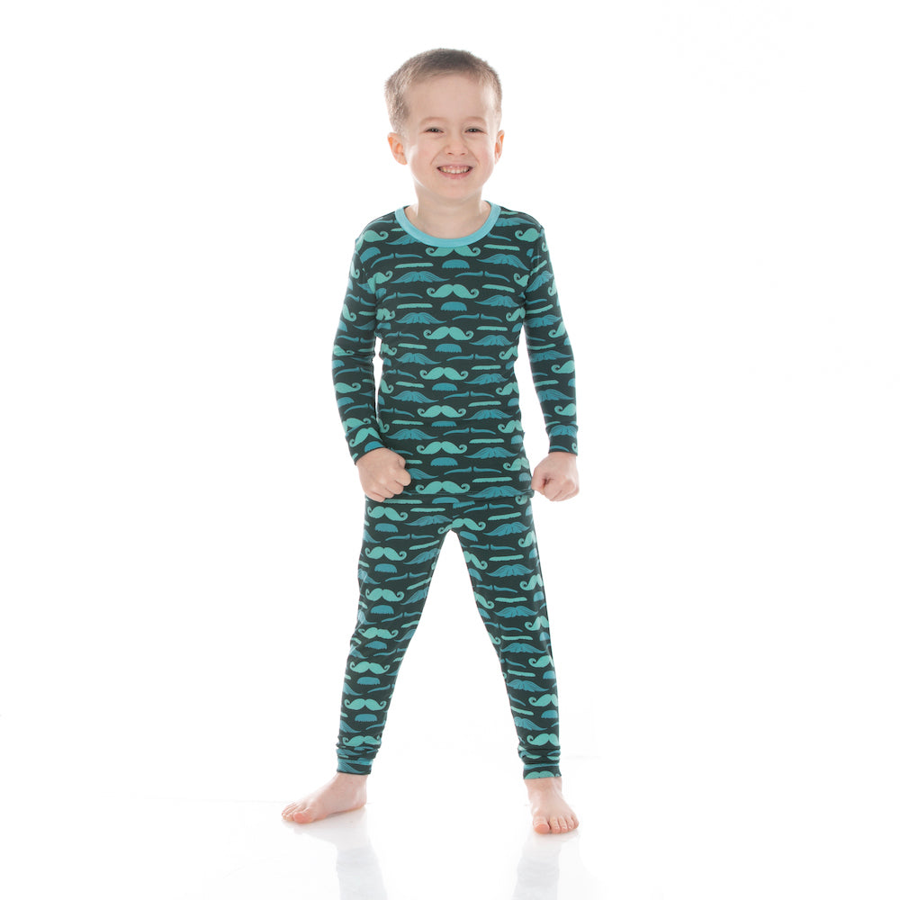 Kickee Pants Print Long Sleeve Pajama Set - Pine Moustaches