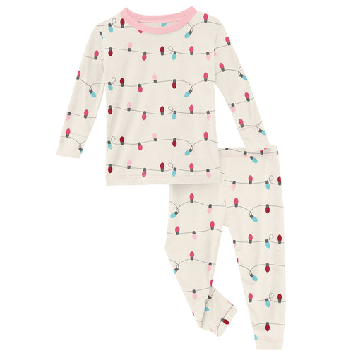 Kickee Pants Print Long Sleeve Pajama Set - Natural Holiday Lights