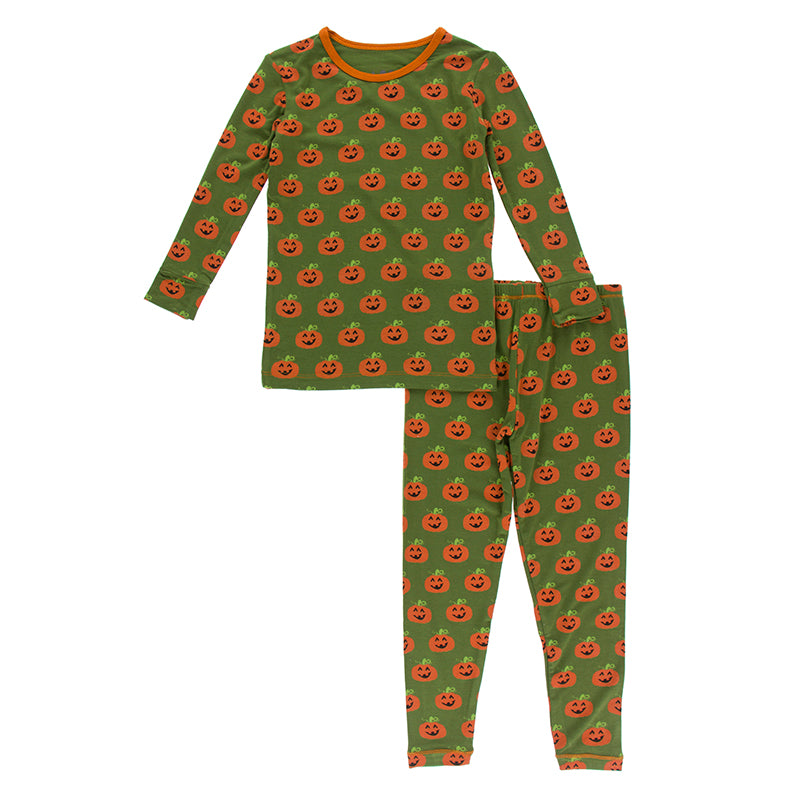 Kickee Pants Print Long Sleeve Pajama Set - Moss Jack O&