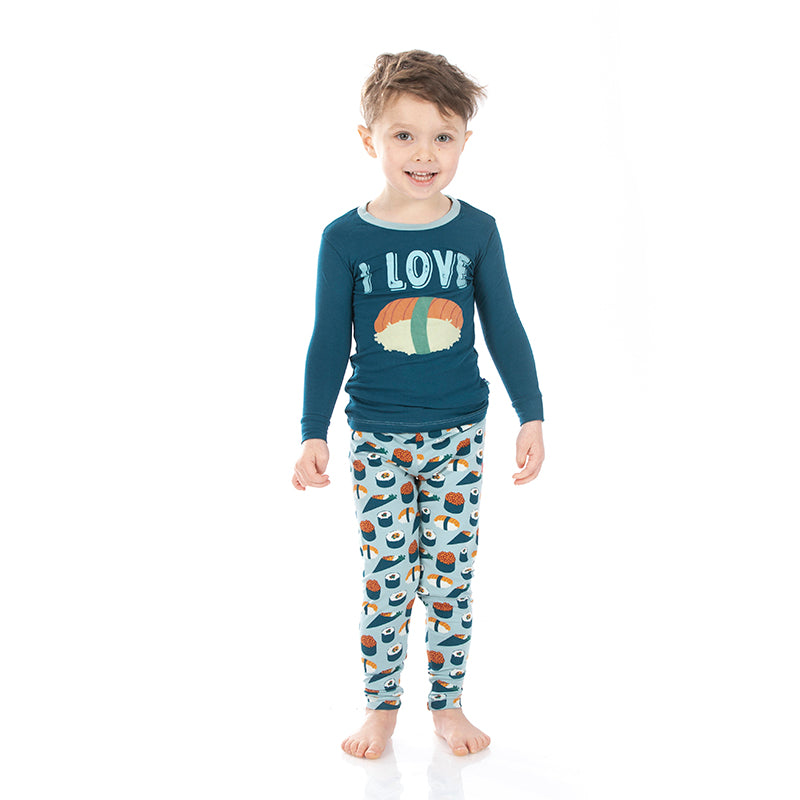 Kickee Pants Long Sleeve Graphic Tee Pajama Set - Jade Sushi