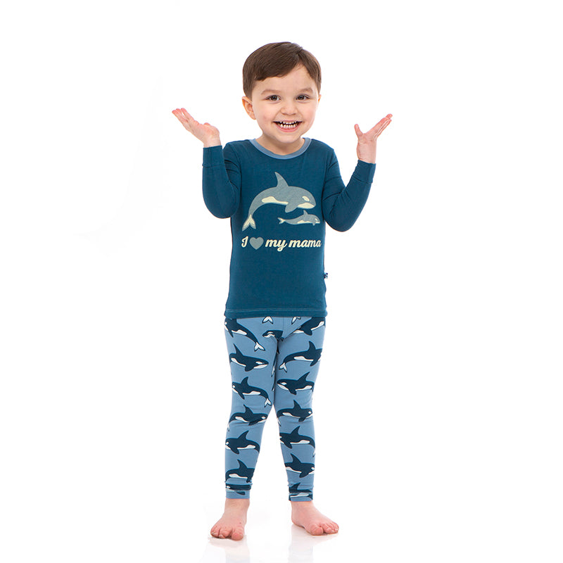 Kickee Pants Long Sleeve Graphic Tee Pajama Set - Parisian Blue Orca