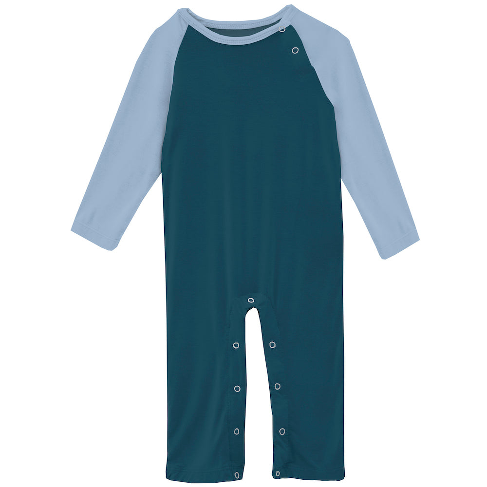 Kickee Pants Long Sleeve Reglan Romper - Peacock With Pond