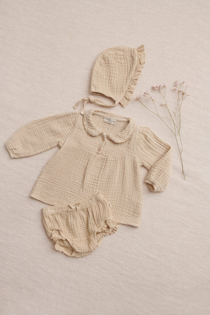 My Little Cozmo Tandem Organic Baby Blouse and Bloomers Set - Stone