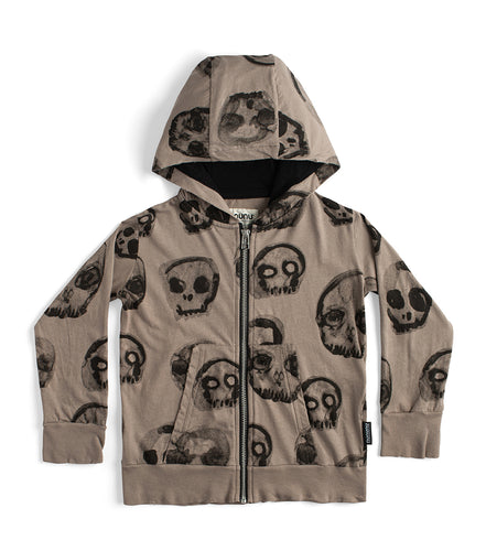 Nununu Light Faded Skulls Zip Hoodie - Stone