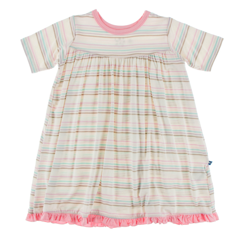 Kickee Pants Solid Classic Short Sleeve Swing Dress - Cupcake Stripe