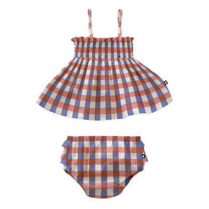 Oeuf Baby Smock Set - Flamingo Pink/Gingham