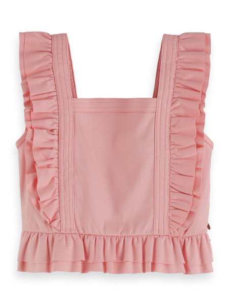 Scotch &amp; Soda Girls Clean Jersey Worked Out Top with Ruffles - Blush