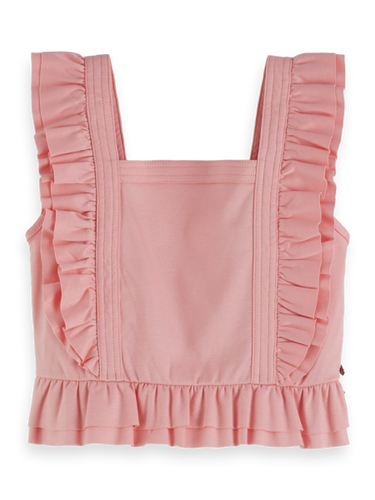 Scotch & Soda Girls Clean Jersey Worked Out Top with Ruffles - Blush