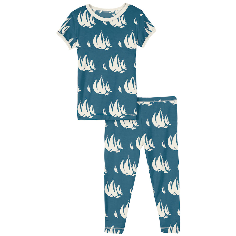 Kickee Pants Print Short Sleeve Pajama Set - Deep Sea Sailboat Race