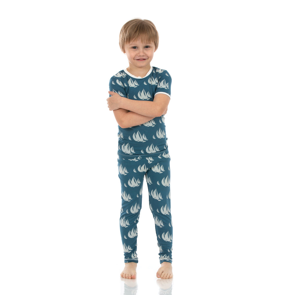 Kickee Pants Print Short Sleeve Pajama Set - Deep Sea Sailboat Race