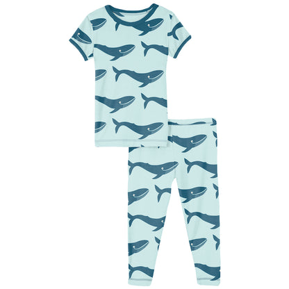 Kickee Pants Print Short Sleeve Pajama Set - Fresh Air Blue Whales