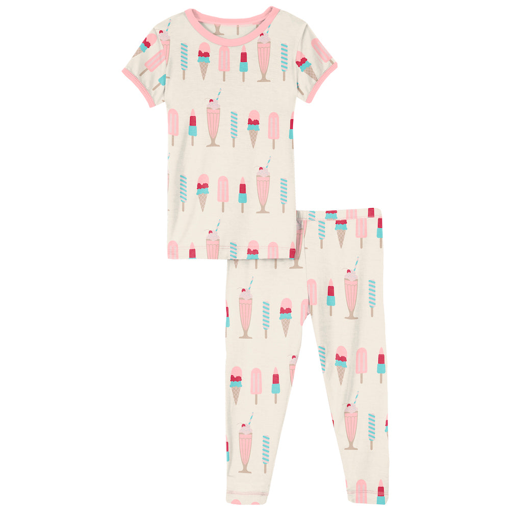 Kickee Pants Print Short Sleeve Pajama Set - Natural Ice Cream Shop