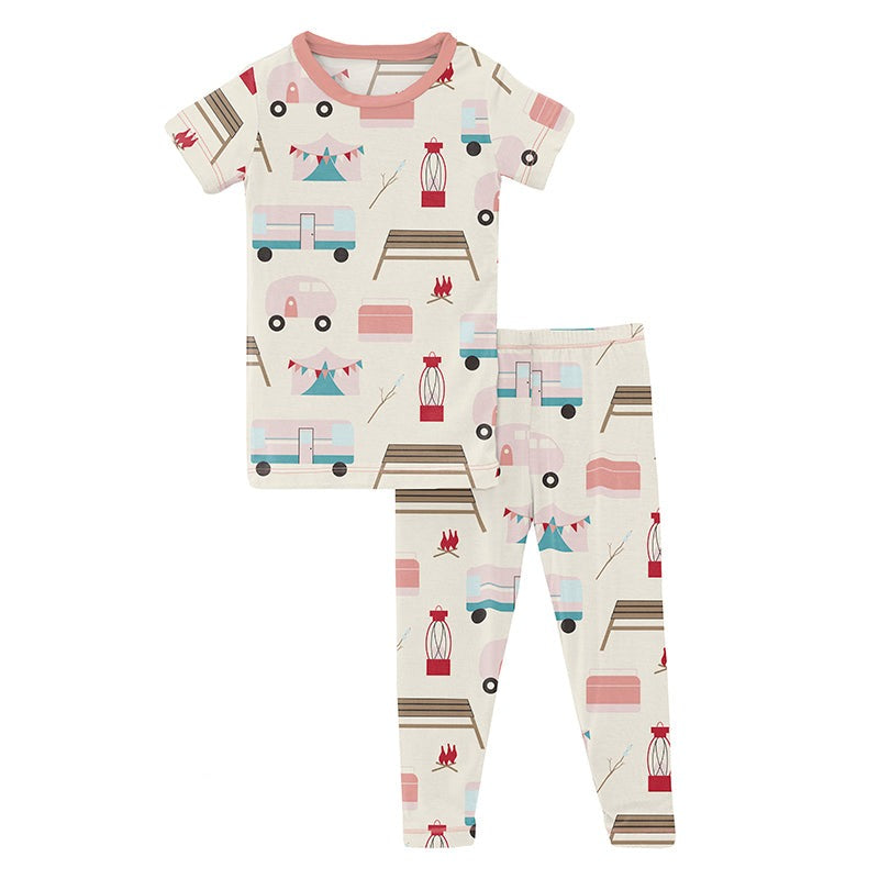 Kickee Pants Print Short Sleeve Pajama Set - Natural Camping