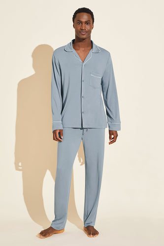 Eberjey Men's William PJ Set - Blue Fog/Ivory