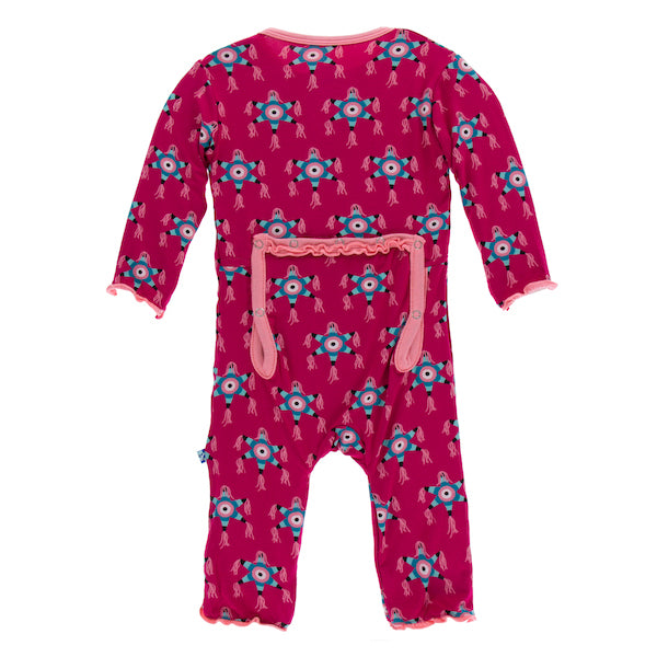 Kickee Pants Print Muffin Ruffle Coverall with Snaps - Rhodendron Pinata