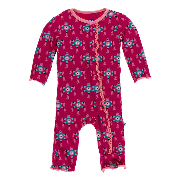 Kickee Pants Print Muffin Ruffle Coverall with Snaps - Rhodendron Pinata