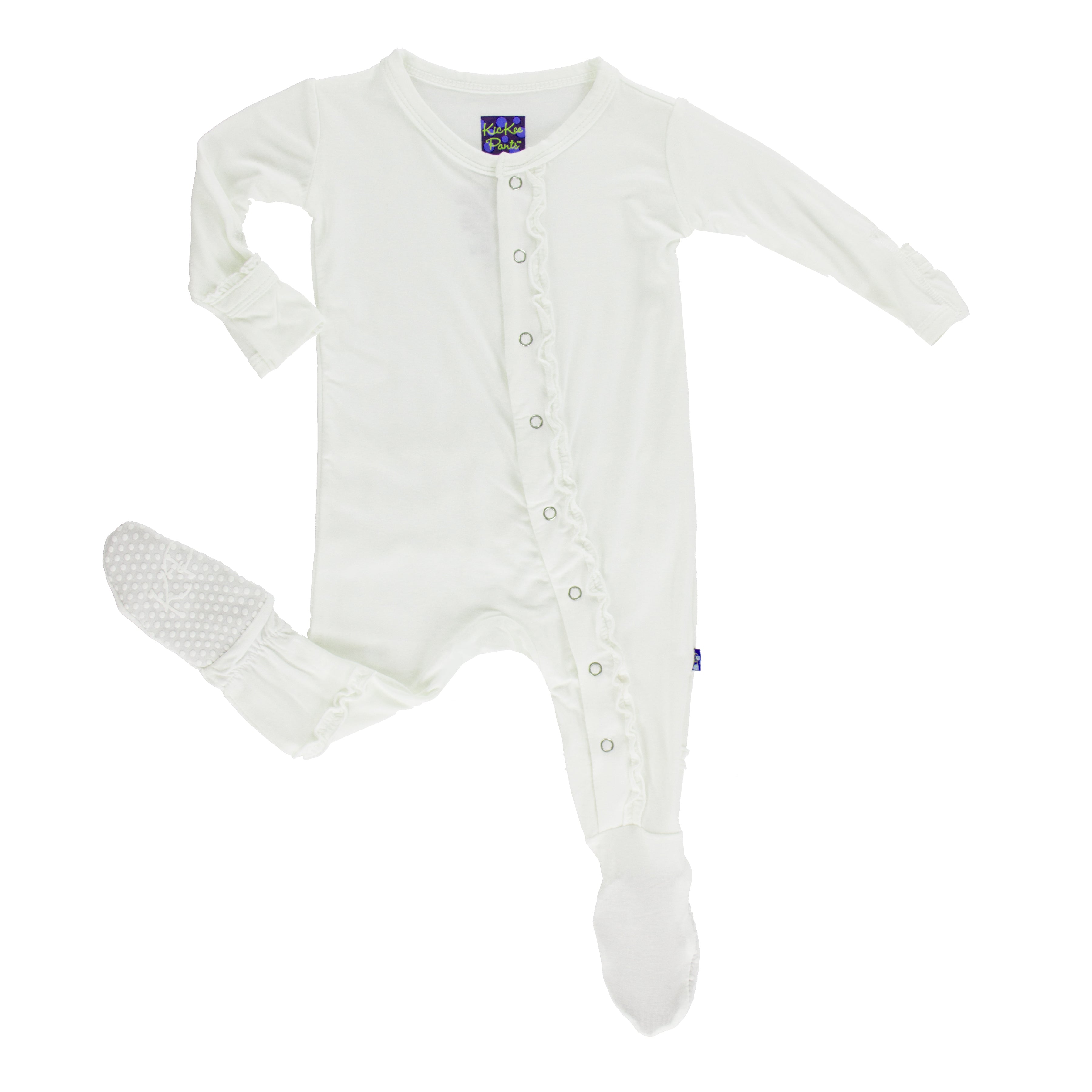 Kickee Pants Solid Muffin Ruffle Footie with Snaps - Natural