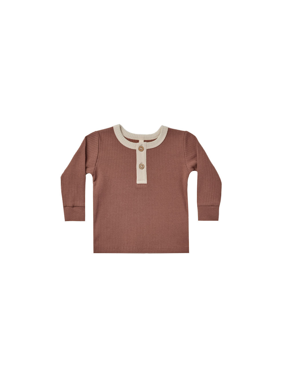 Quincy Mae Ribbed Long Sleeve Henley - Pecan