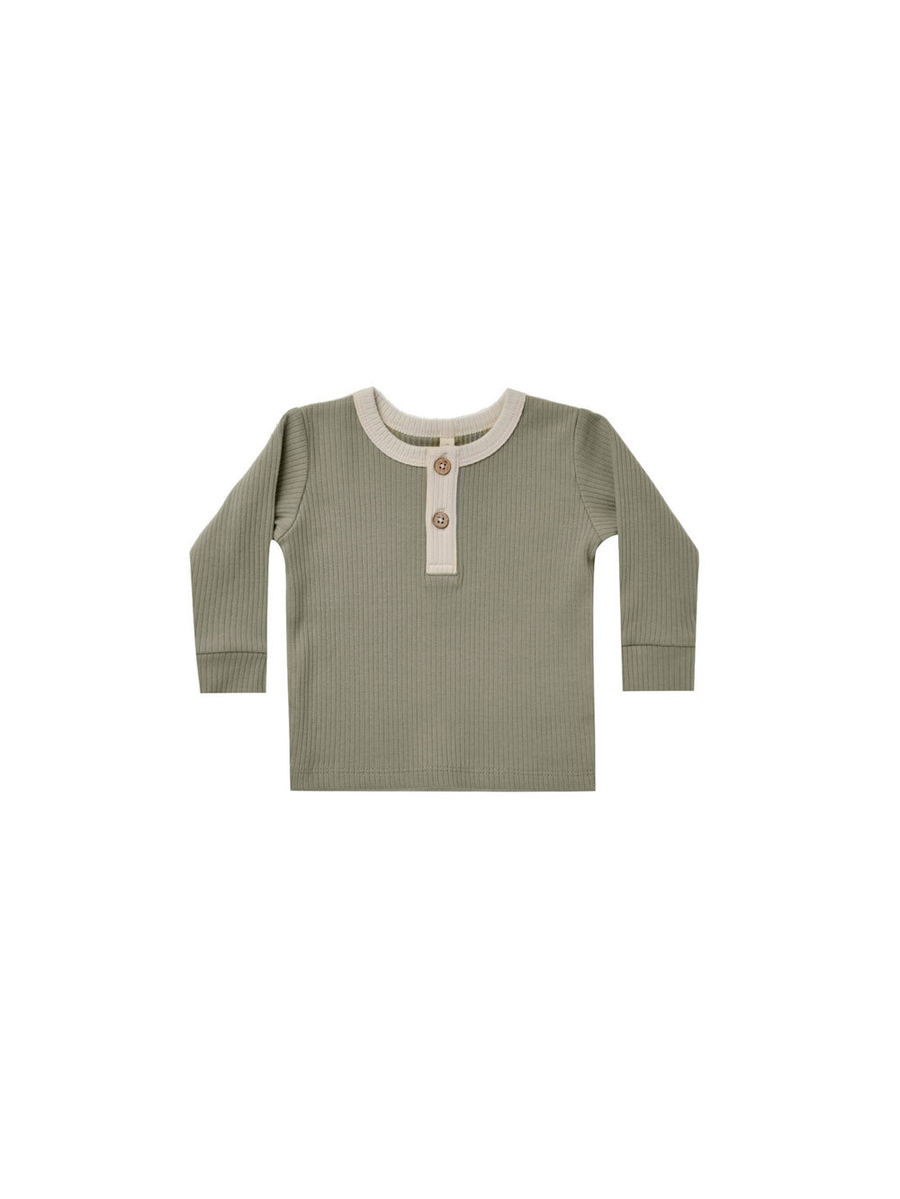 Quincy Mae Ribbed Long Sleeve Henley - Fern