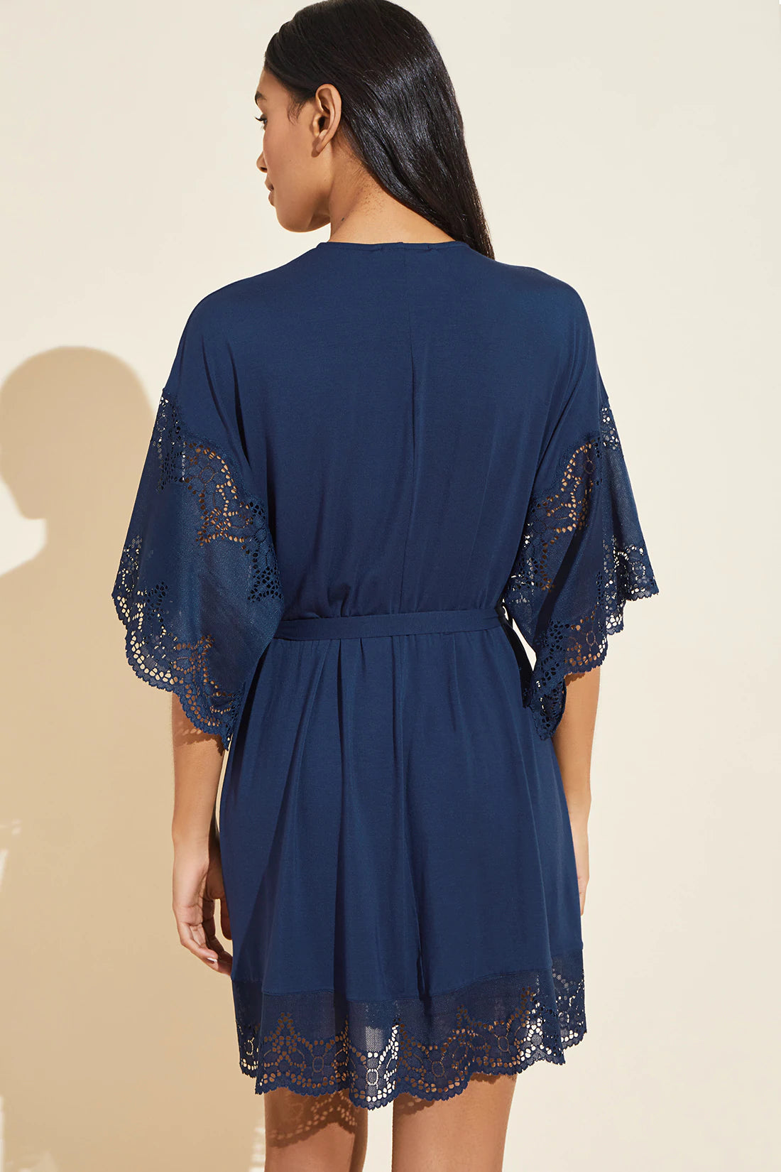 Eberjey Beatrix Full Lace Robe - Navy