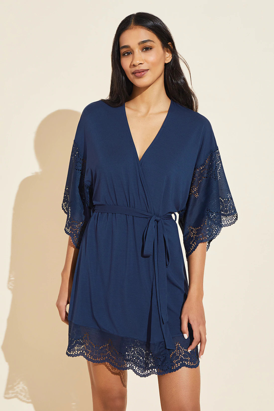 Eberjey Beatrix Full Lace Robe - Navy