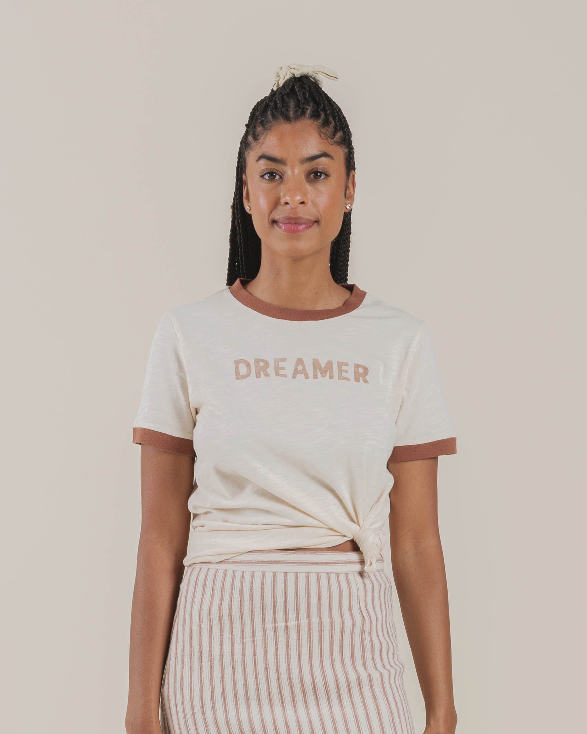 Rylee + Cru Womens Dreamer Ringer Tee - Natural Amber