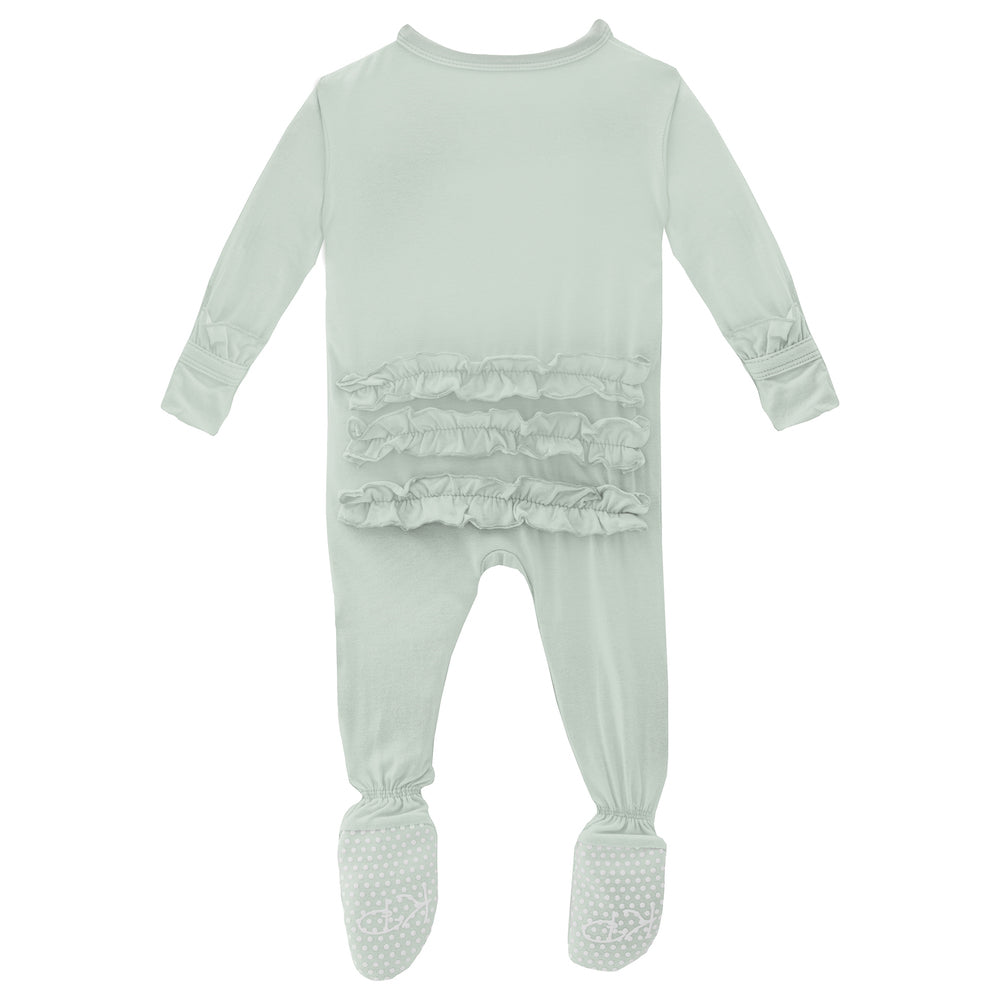 Kickee Pants Classic Ruffle Footies With Snaps - Aloe