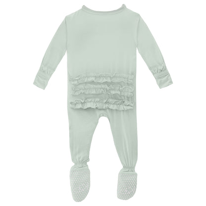 Kickee Pants Classic Ruffle Footies With Snaps - Aloe