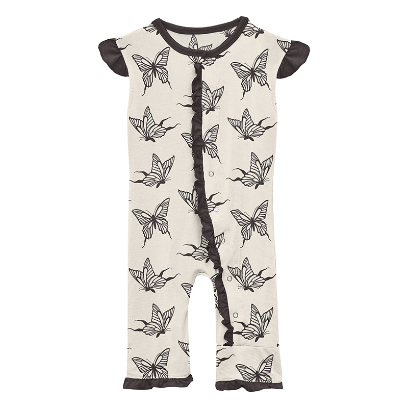 Kickee Pants Print Ruffle Tank Romper - Natural Swallowtail