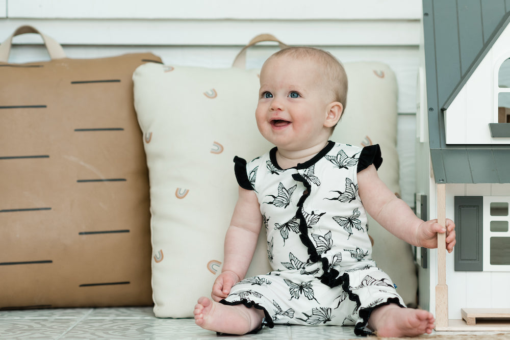 Kickee Pants Print Ruffle Tank Romper - Natural Swallowtail