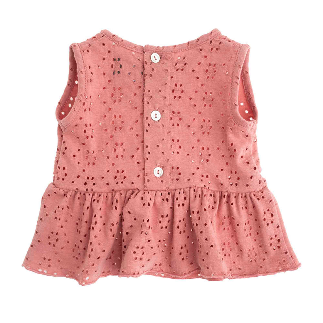 Tocoto Vintage Pointelle Flounce  Baby T-Shirt - Dark Pink